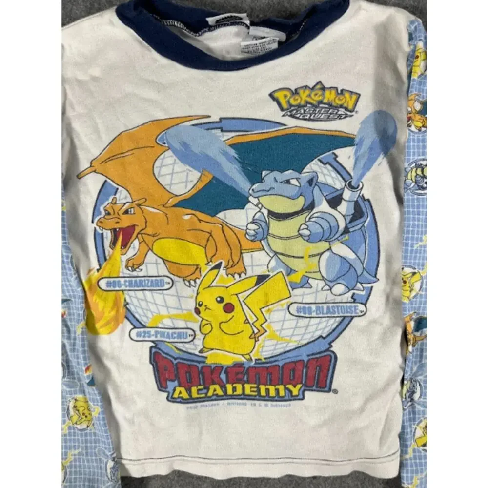 VTG 90s Pokemon Academy Pajama Set Boy Youth 10 Blue White Pikachu AOP Sleepwear